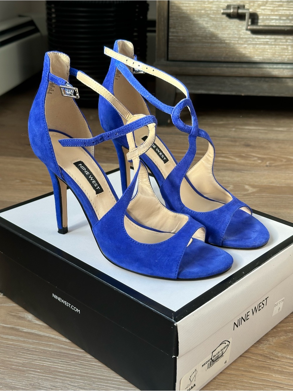 Nine West Cobalt Blue Suede Strappy Stiletto Sandals
